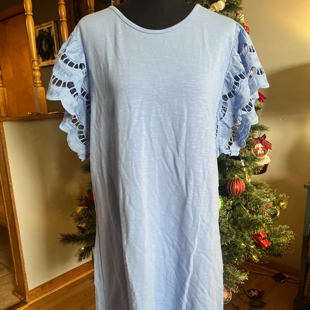 Matilda‎ Jane periwinkle dress with lace ruffle sleeves. Size L NWT